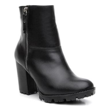 Imagem de Bota Coturno Feminina Couro Zíper Cano Médio Lisa Casual-Feminino