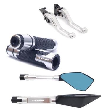 Imagem de Kit Manete Manopla Retrovisor Titan Fan 125 150 160 Freio á disco - No