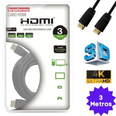 Imagem de Cabo Hdmi 3m 4k Ultra Hd 19 Pinos 3 Metros Alta Definição - Brasforma