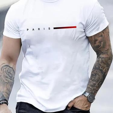 Imagem de Camiseta Masculina Slim Fit de Algodão - Estampa Criativa Paris - Gola