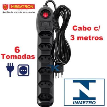 Imagem de Filtro de linha bivolt Megatron 6 tomadas -- chave liga/desliga -- fio