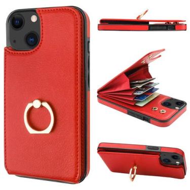 Imagem de Capa tipo carteira com porta-cartões para iPhone 13 6.1" Folosu Red