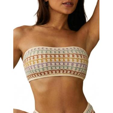 Imagem de Top de biquíni ZAFUL Texturizado Bandeau sem alças Bege M