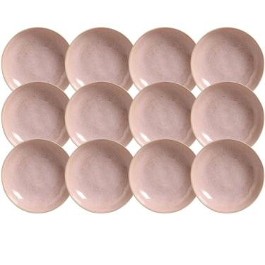 Imagem de Jogo 12 Pratos Fundos 830ml Cerâmica Rosa Bio Litchi Mesa Jantar Porto Brasil