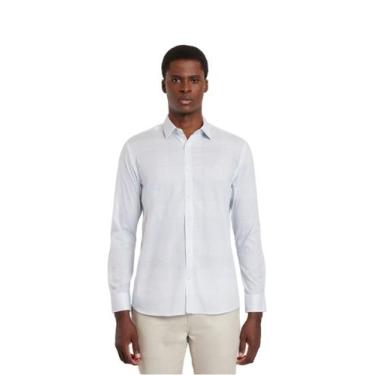 Imagem de Camisa Slim Aramis Tricoline Xadrez Degradê Branco E Azul Claro, XGG