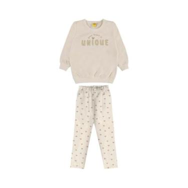 Imagem de Conjunto Infantil Menina Moletom Manga Longa Estampado Rovitex, Bege, 