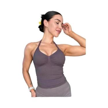 Imagem de Top De Ginástica Feminino Sem Costura Longline Com Alças E Costas Aber