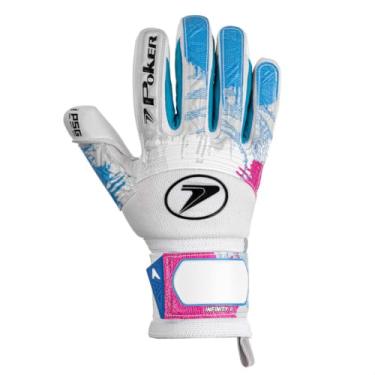 Imagem de Luva de Goleiro Poker Campo Profissional Infinity II Branco Azul e Rosa Adulto Tamanho 8