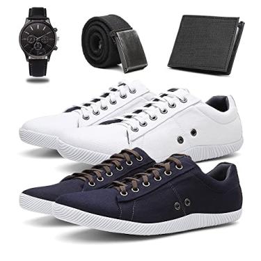 Imagem de KIT 2 Sapatenis Masculino Tenis Casual Conforto + Cinto + Carteira + Relógio - Preto/Branco - 44