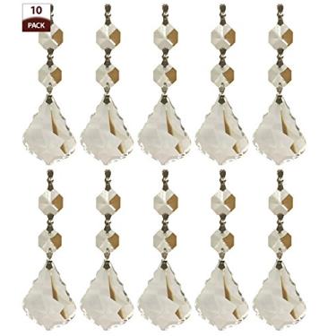Imagem de Pingentes transparentes de lágrima Royal Designs Lustre de folha de bordo francês com conectores cromados, 2 polegadas, cristal 2 contas, conjunto de 10, CPC-1002-CH-2-10