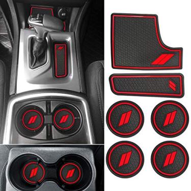 Imagem de Tapetes antipoeira Auovo para Dodge Charger 2015-2020 Acessórios Tapetes para taças de ajuste personalizado (6 peças/conjunto)Auovo 6 Pcs Cup Holder Liners vermelho TP02-DCRMAT