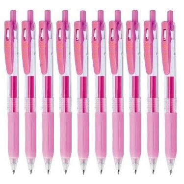 Imagem de Zebra Sarasa Clip 0,3 caneta de tinta de gel retrátil, aderência de borracha, 0,3 mm, tinta rosa claro, conjunto de 10