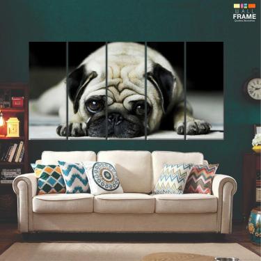 Imagem de Quadros Decorativos Cachorro Pug 5 peças 140x65