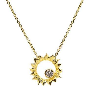 Imagem de AUSBENDER Colares em camadas de ouro 18 K banhado a ouro colares delicados colar de girassol corrente de ouro pingente prata cruz lua sol para mulheres homens (colares de girassol)