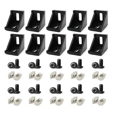 Imagem de 10 conjuntos de 1,5" x 3,81" série 1515 perfis de extrusão de alumínio suporte preto, 10 peças de suporte de 3,81 cm com parafusos de parafuso de porcas em T para trilho de perfil de extrusão de 3,5 cm - Tipo B caro, mas perfeito