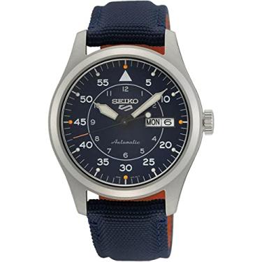 Imagem de Relógio SEIKO SRPH31 – Masculino – 5 esportes, Automático com corda manual, mostrador, azul, caixa de aço inoxidável, pulseira de nylon azul, resistente à água de 100 m, exibição de dia/data