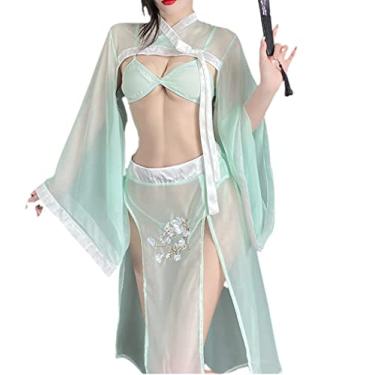 Imagem de SINROYEE Women's Sexy Asian RolePlay Suit Cosplay Hanfu Cheongsam Dress Anime Lingerie Costumes (#89 Pale Green)