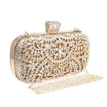 Imagem de DA BODAN Bolsa clutch feminina de cristal brilhante com strass brilhante e lantejoulas para noite para festa de casamento, formatura, Totalmente dourada, 8.07*5.9*2.36 inch