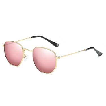 Imagem de Óculos de sol polarizados design clássico masculino tons para mulheres hexágono retrô óculos de sol armações de aço inoxidável, C5 ouro rosa, China