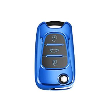 Imagem de CSHU TPU macio capa de chave de carro capa chaveiro anel chave bolsa, adequado para Hyundai Solaris i20 i30 ix35 i40 Kia Rio 3 Picanto Ceed Cerato Sportage K2 K3 K5, azul
