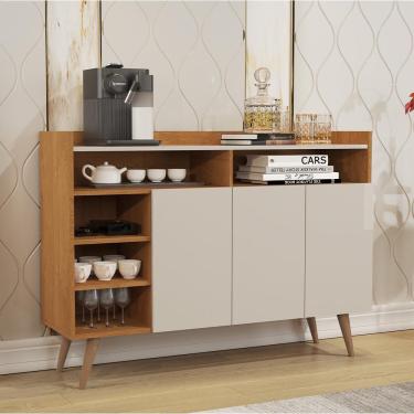 Imagem de Aparador Buffet 3 Portas Com Nicho Retrô Celta - Nature/Off White - Lojas RPM
