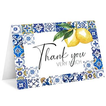 Imagem de AnyDesign Limão cartões de agradecimento a granel pacote com 24 cartões de agradecimento com adesivos de selo combinando envelopes Azulejos Azuis Limão Cartões de felicitações para chá de bebê, casamento, aniversário, festa de noivado e todas as ocasiões