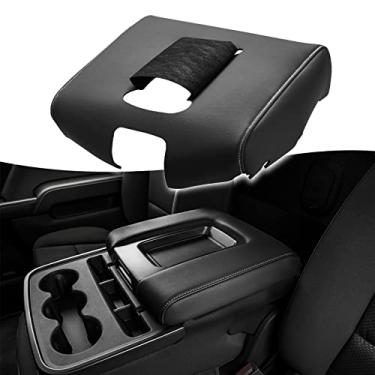 Imagem de Tampa do console central de automóveis para Chevy Chevrolet Silverado e GMC Sierra, Yukon 2014-2018 Capa substituta de console de couro de microfibra de vinil (preto, ponto cinza)