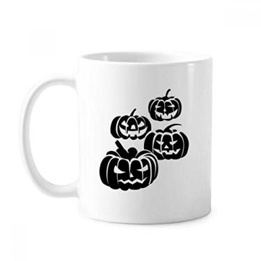 Imagem de Quatro canecas pretas de abóbora de Halloween cerâmica xícara de porcelana de café
