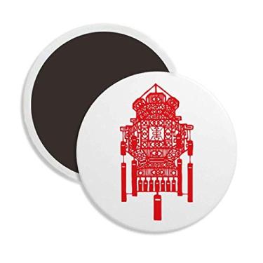 Imagem de Lanterna chinesa tradicional padrão vermelho cerâmica redonda ímã decoração lembrança