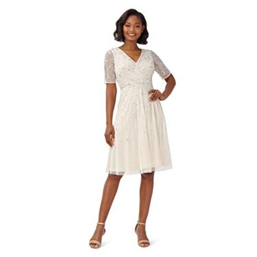 Imagem de Adrianna Papell Vestido feminino com contas na altura do chá, Marfim/pérola, 38