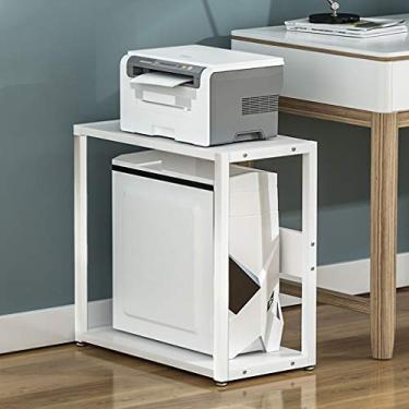 Imagem de KIZQYN Suporte de impressora Suporte de impressora 2 camadas organizador de mesa organizador de armazenamento de mesa rack de prateleira chassi host de CPU adequado para impressora de mesa de escritório em casa (cor: branco-1, tamanho: H 55cm)