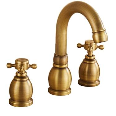 Imagem de LIDON Torneiras de banheiro torneira de latão antigo banheiro 3 furos torneira de banheiro 8 polegadas latão 3 furos torneira do banheiro 8 polegadas para cozinha, antigo B (cor: antigo A)