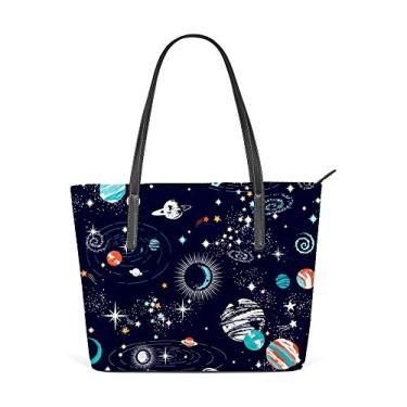Imagem de Bolsa de ombro feminina sacola de couro, bolsa de compras, grande, espaço de trabalho, galáxia, sem costura, bolsa casual
