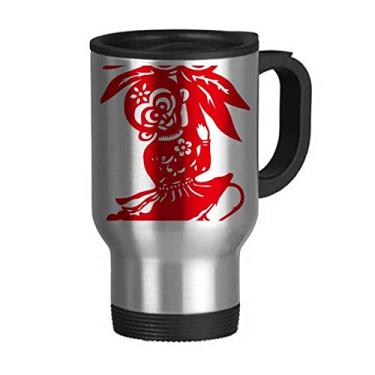 Imagem de China Macaco tradicional janela flores caneca de viagem tampa flip copo carro copo térmico