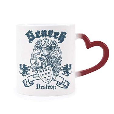 Imagem de Caneca Medieval Knights of Europe Destroy Eagle Emblema sensível ao calor Caneca vermelha que muda de cor