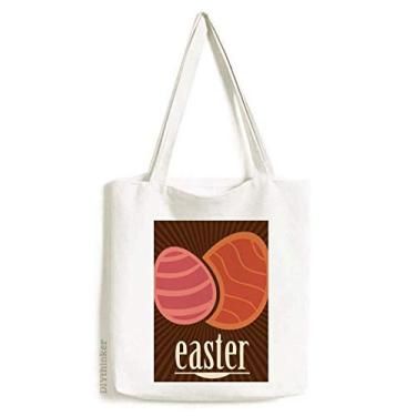 Imagem de Sacola de lona com estampa de ovo vermelho festival religião Páscoa bolsa de compras casual
