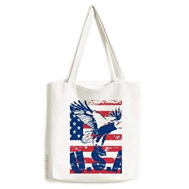Imagem de Bolsa de lona com bandeira americana Haliaeetus leucocephalus Eagle bolsa de compras casual