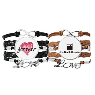 Imagem de DIYthinker Pulseira preta russa para presente Art Déco, pulseira de mão, pulseira de couro para sempre, conjunto duplo