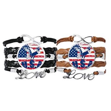 Imagem de DIYthinker Pulseira de águia Haliaeetus leucocephalus com alça de mão de couro, conjunto duplo para presente