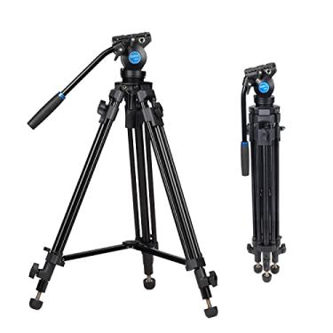 Imagem de SIRUI Tripé de vídeo SH05 com cabeça de fluido de 360°, tripé profissional de alumínio leve para câmeras DSLR filmadora, kit de tripé de 130 cm com tubo duplo, espalhador de nível médio, placa QR, carga máxima de 6 kg