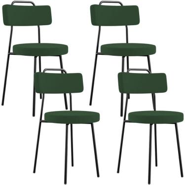 Imagem de Kit 04 Cadeiras Decorativas Estofada Sala De Jantar Barcelona L02 Suede Verde Musgo - Lyam Decor
