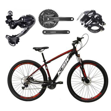 Imagem de  Bicicleta Aro 29 Ksw Xlt Alumínio Câmbio Traseiro Shimano Deore e Altus 27v Freio Hidráulico Garfo Com Trava - Preto\Vermelho\Branco