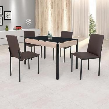 Imagem de Conjunto Sala de Jantar Mesa Dubai 120x75cm Tampo Vidro com 4 Cadeiras Ciplafe Carvalho/preto/linho Marrom