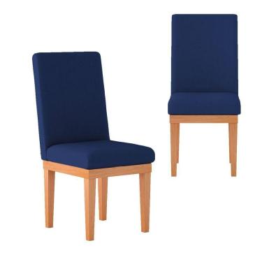 Imagem de Kit 2 Cadeiras Estofadas Confortável Mesa Cozinha azul Marinho