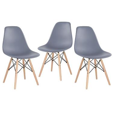 Imagem de Loft7, Kit 3 cadeiras Charles Eames Eiffel DSW com pés de madeira clara