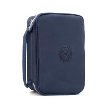 Imagem de Estojo Escolar Grande Box 100 Lápis Nylon Tactel Com 27 Elásticos Ziper Resistente Escolar Papelaria Fofa Unissex Com Organizador De Lápis Canetas Marca Bella Mallu (Azul Marinho)
