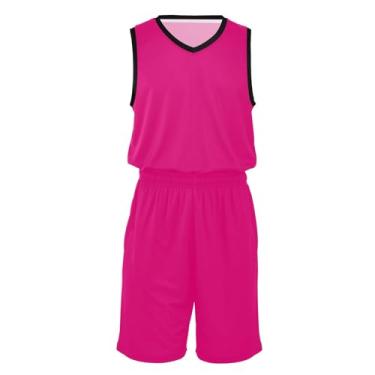 Imagem de CHIFIGNO Camisa de basquete masculina atlética e shorts uniforme esportivo esportivo para festa temática, rosa, 3G