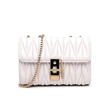 Imagem de BYKOINE Bolsa transversal de ombro feminina elegante bolsa mensageiro com alça de corrente de metal, Branco, One Size