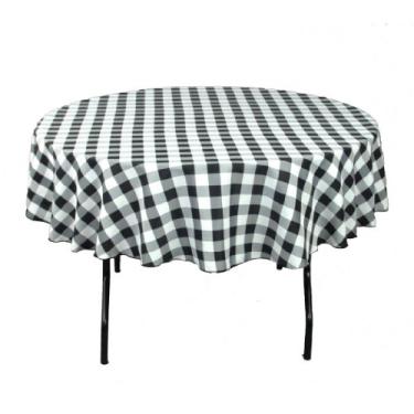 Imagem de Toalha de mesa de poliéster redonda 178 cm da LinenTablecloth xadrez preto e branco