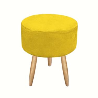 Imagem de Puff Opala Redondo Decorativo Tecido Suede Pés Palitos - Bela Móveis (Amarelo)